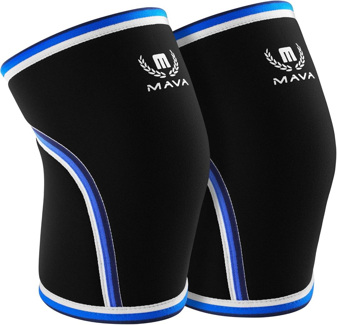 Mava Sports Knee Sleeves Weightlifting Men & Women, 7mm Neoprene Knee Sleeves for Women and Men, Ideal for Cross Training WOD, Squats, Powerlifting (Large, Black)