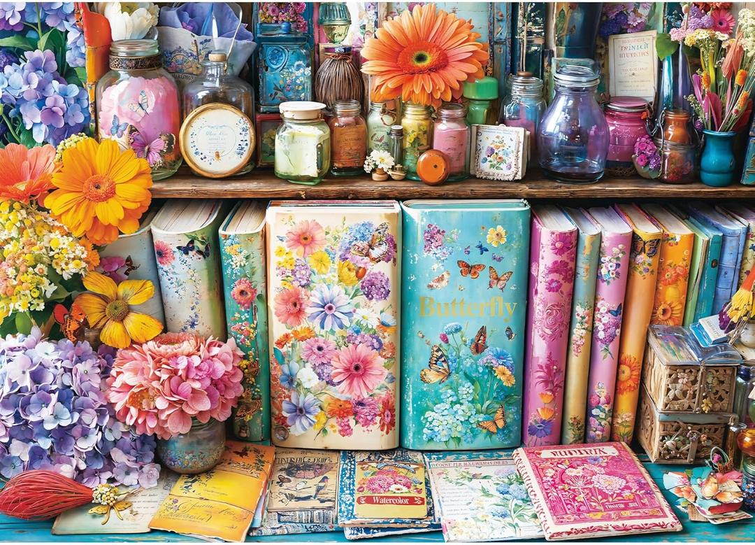 1000 Piece Puzzles for Adults,Book Jigsaw Puzzle,Flower Handbook Puzzles 1000 Pieces,Creative Games and Gifts Difficult Floral Puzzle Home Decor Toy for Adults Elders (27.5"x19.6"), 1:1 Poster