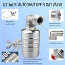 Float Valve1/2" 3/4" Auto Shut Off Mini Float Valve,304 Stainless Steel Auto Water Level Control Valve for Water Tank,Pool,Water Tank, Livestock Troughs 2pcs
