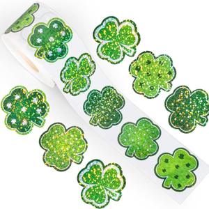 500Pcs St. Patrick's Day Sticker Rolls for Kids 1 Inch Glitter Shamrock Sticker Roll with 5 Different Designs Green Lucky Clover Self-Adhesive Decals St. Patrick's Day Envelope Scrapbook Decorations