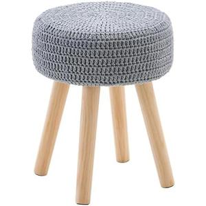 Wimarsbon Pouf Ottoman, 100% Cotton Knitted Boho Footstool, Round Footrest with Non-Skid Wood Legs, Home Décor Handmade Pouffe, Leisure Floor Step Stool for Living Room (Long Leg - Grey)