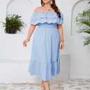 KOJOOIN Women Plus Size Off Shoulder Maxi Dress Ruffle Flowy Casual Summer Boho Long Dresses Light Blue 2XL (Blue, XXL)