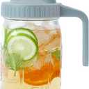 Mason Jar Pitcher Wide Mouth 32 OZ Glass Jars With Pour Spout Lids Airtight Leak-proof 1 Quart Water Pitcher With Handle For Iced Tea, Milk, Sun Tea, Lemonade, Iced Coffee
