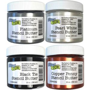 The Crafter's Workshop Stencil Butter - Formal Acrylic Paint Set - Boutique Metallic Texture Paste for Art, Canvas, Journals, & Cards - 4 x 2oz Jars