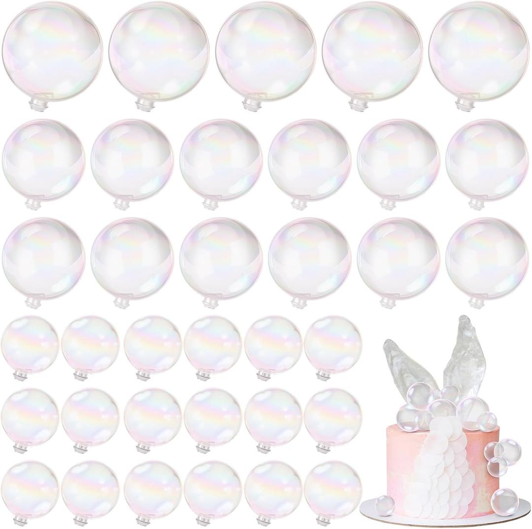Jenaai 100 Pieces Clear Bubble Balls Cake Toppers Mini Plastic Clear Pearl Ball Cupcake Toppers for Baby Shower Mermaid Birthday Party Wedding Anniversary Decor