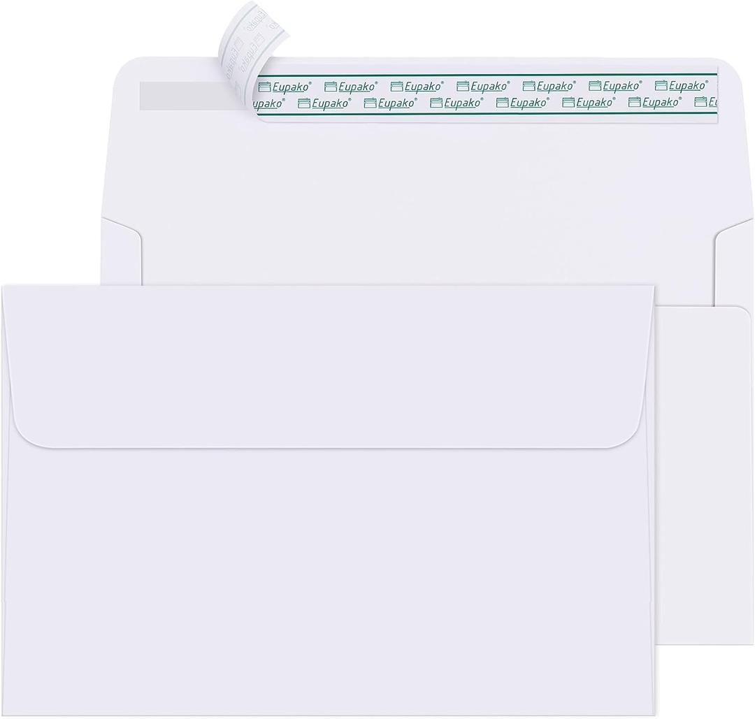 Eupako A9 Envelopes Sefl Seal 250 Pack, White Invitation Envelopes for Photos, Invitations, Announcements, Wedding, Baby Shower, 5-3/4 x 8-3/4 Inches