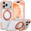 TORRAS 360 Magnetic Stand for iPhone 17 Pro Case, [Rotatable Sturdy Kickstand][Fit for MagSafe][4X Mil-Grade Shockproof] Slim Transparent Phone Cover, Camera Button, Clear Orange, Ostand O3 Fitness