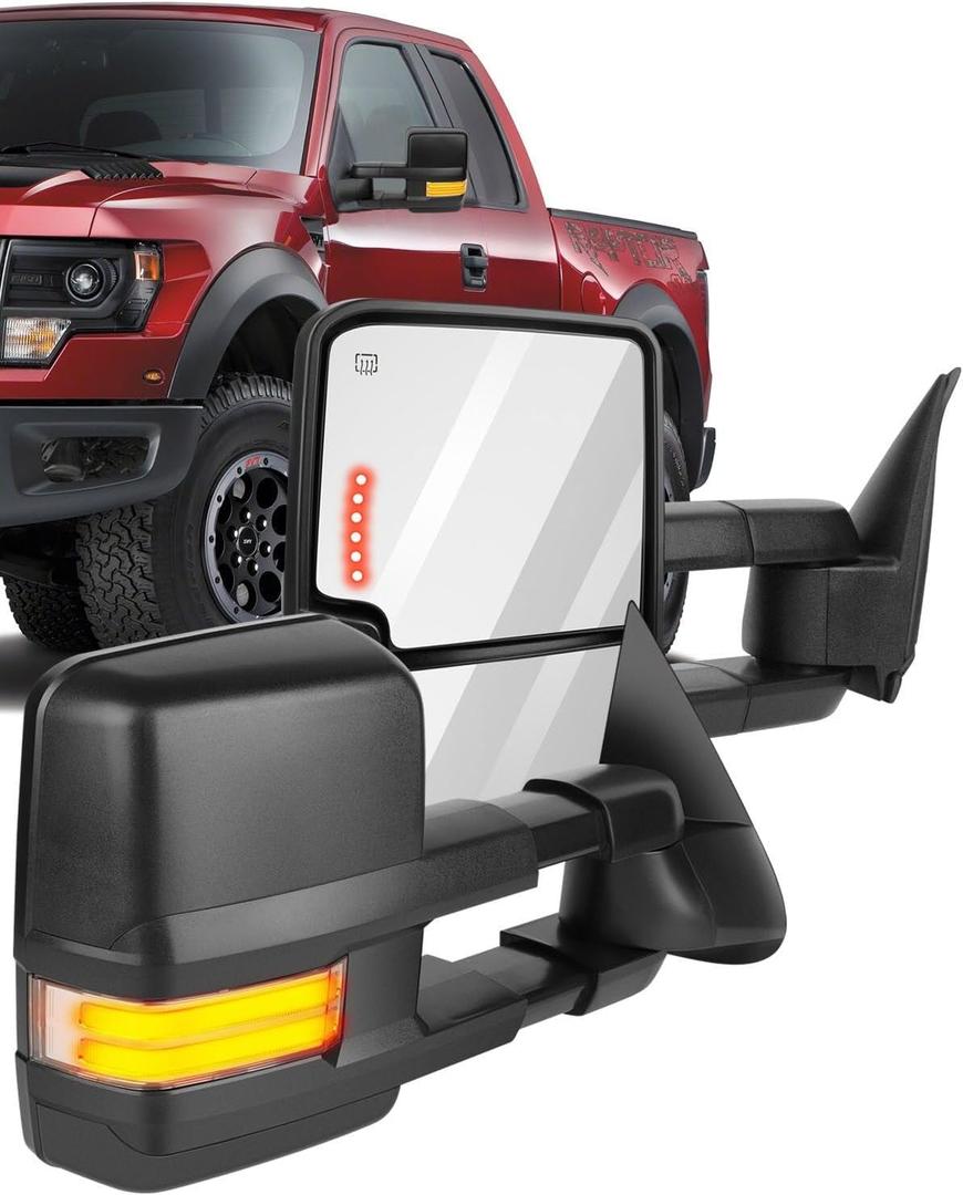 ECCPP Towing Mirrors, A Pair of Exterior Automotive Mirrors for 2003-2006 for Chevy Silverado for GMC Sierra with Dynamic Running Lights Arrow Signal Reversing Lights Power Operation Heated
