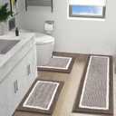 HEBE Bath Rug Set 3 Piece Coffee Non Slip Bathroom Contour Rug Combo Microfiber Bath Shower Mat and U-Shaped Toilet Rug Machine Washable(18"x26"+18"x48"+20"x24")