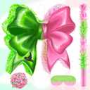 Green and Pink Bow Piata, Watercolor Witch Party Decorations Bow Piata Set with Bat Stick, Blindfold Mask and Confetti for Girls Green and Pink Birthday Party Supplies Princess Decor