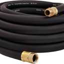 Guitrees 50FT ×1 inch Heavy Duty Rubber Garden Hose - 200psi Working, 1000psi Burst - Hot/Cold Water - Five-Layered Braiding for Durability - Versatile for Gardening, Agriculture, Construction(Black)
