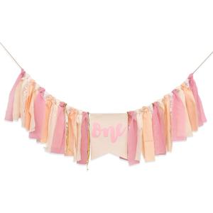 Girl Pink Theme 1st Birthday High Chair Banner - Boho First Birthday Cake Smash Photo Decor (PINK ONE HF)
