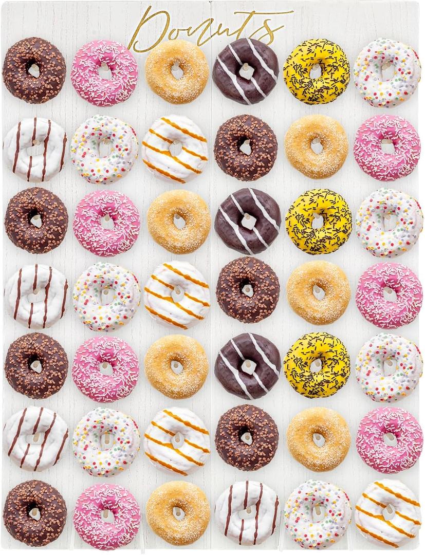 Suzile Large Donut Wall Display Stand for Party 42 Donuts Board Wood Wall Display Holder Reusable Doughnut Stand Board Food Buffet for Bridal Shower Birthday Wedding Decor(White)