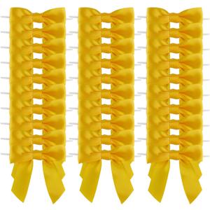 7Rainbows 30pcs Boutique 2.5" Yellow Gold Satin Ribbon Twist Tie Bows for Tying Up Packages Gift Wrapping