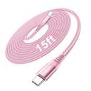 USB C to USB C Cable 100W Fast Charging 15FT, Extra Long Type C Charger Cable for iPhone 17 Pro Max, iPhone 16 15 Series, Samsung Galaxy S24 S23 S22, MacBook Pro, iPad, CarPlay (Pink)