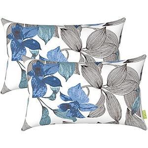 LVTXIII 12×20 Inch Outdoor Lumbar Pillows, Pack of 2 Water Repellent Lumbar Pillow with Inserts, Fluffy Decorative Garden Lumbar Cushions for Home Patio Coach Sofa Use, Clemens Noir Blue