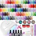 PHOENIXY Gel Nail Polish Kit with U V Light, 60 Pcs White Nude Pink Red Blue Yellow Green Black Grey Purple Gel Nail Polish Set with 48W Nail Lamp Gel Nail Kit Gifts for Women