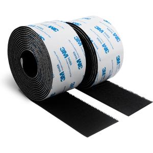 3M Hook and Loop Self Adhesive Tape 2 x 20Ft 9448A Sticky Back Interlocking Nylon Fabric Fastener Heavy Duty Adhesion Strip Tape Black(9448AG)