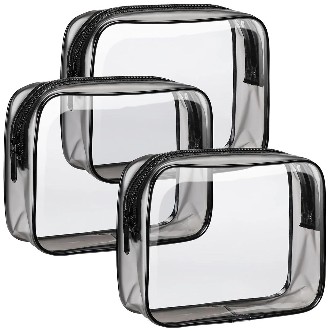 F-color Clear Toiletry Bag - 3 Pack TSA Approved Toiletry Bag Clear Makeup Bag, Travel Cosmetic Bag for Women, Carry on Airport Airline Compliant Bag, Black(for age 12 or above) (Black Matte 3 Pack)