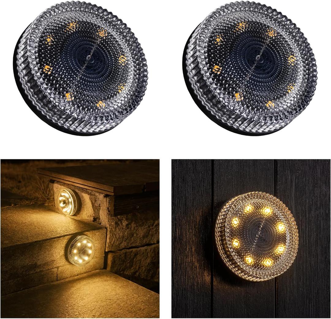Glass Solar Step Lights with Bubble Style, Modular-Design Waterproof Outdoor Fence Lights for Stairs Step Yard Patio Garden Wall Pathway, Decorative Patio Table Lighting, Warm White (2 Pack)