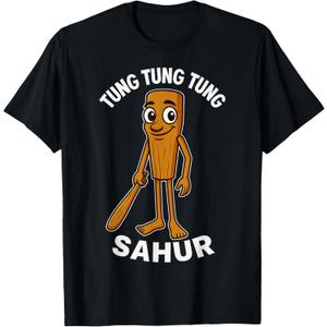 Kids Meme Italian Brainrot Tung Tung Tung Sahur T-Shirt (Black, M)
