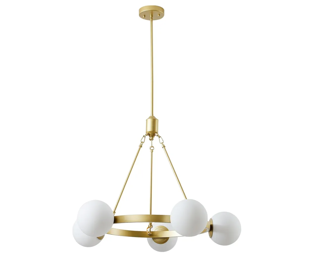 Aufrichting 5-Light Globe Chandelier Mid Century Gold Chandeliers,Modern Globe Round Pendant Light Fixture for Dining Room Over Table,Sputnik Pendant Light Fixture for Living Room Foyer Bedroom