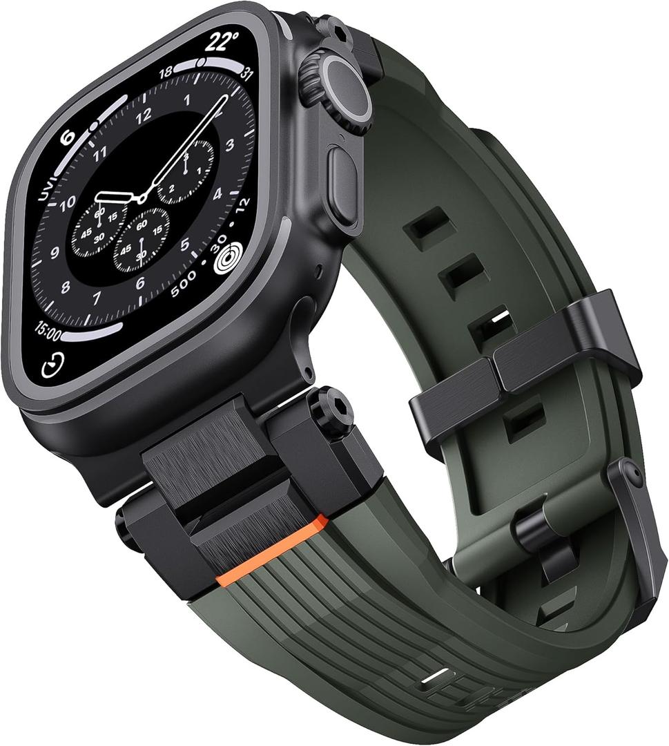 Silicone Rubber Band for Apple Watch, Silicone Sport Strap with Metal Connecter for iWatch Ultra 2/Ultra, Men Rubber Band for Apple Watch Series 10/9/8/7/6/SE/5/4/3/2/1