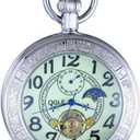 OGLE Waterproof Luminous Magnifier Tourbillon Moon Sun Chain Fob Self Wind Automatic Mechanical Pocket Watch