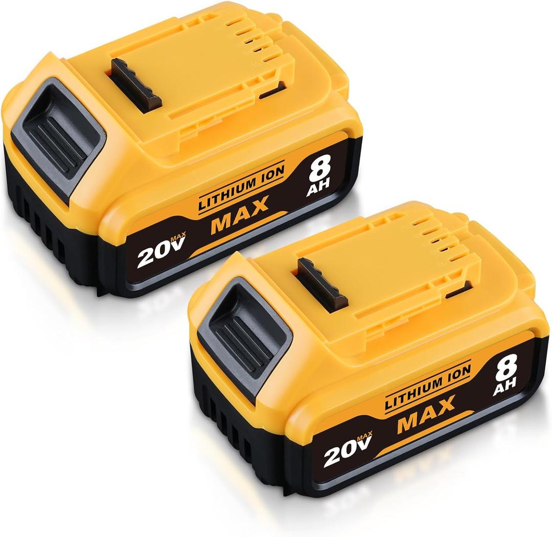 8.0Ah Replacement for Dewalt 20v Max Battery DCB200 DCB203 DCB204 DCB206 DCB201 DCB180 Lithium Ion Battery Pack Compatible with Dewalt 20v Cordless Power Tools with LED Indicator 2Pack