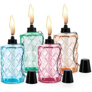 4 Pack Glass Table Top Torches,12 oz Citronella Torches for Outside with Wick and Cap, Refillable Flame Light Torch,Landscape Lanterns Torches for Garden Yard Patio Party Decor