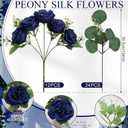 Peonies Artificial Flowers Bulk, 12 Bundles Fake Silk Peonies Faux Eucalyptus Bouquet Realistic Peony Floral Arrangement for Wedding Table Centerpiece Vase Decor (Navy Blue)