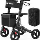 Foldable Walkers for Seniors with Seat, Height Adjustable Rollator Walker, 8" Big Wheels Rolling Walker for All Terrain, Aluminum Lightweight Walker. (Black)