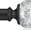 Black Curtain Rods for Windows 48-84 Inch, 6/8 Inch Adjustable Telescoping Drapery Rod with with Translucent Gold Foil Finials, Decorative Single Curtain Rod Set for Bedroom Living Room