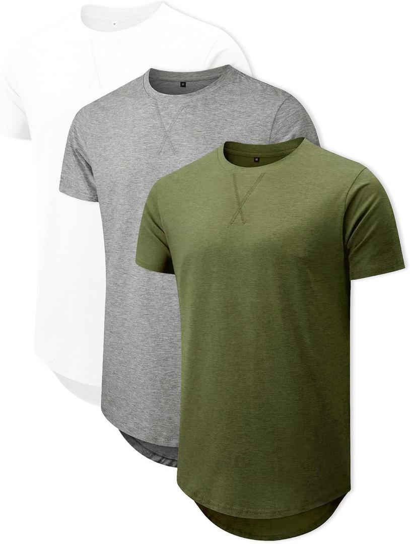 Comdecevis Mens Short Sleeve T-Shirts Crewneck Curved Hem Cotton Tees Hipster Hip Hop Longline Shirts (M)