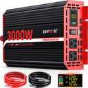 3000 Watts Power Inverter 12V DC to 110V/120V AC Converter Peak Power 6000W Car Inverter with LCD Display, 2 AC Outlets, 3.1A USB Port for RV, Camping,Truck, Boat, Off-Grid Solar System