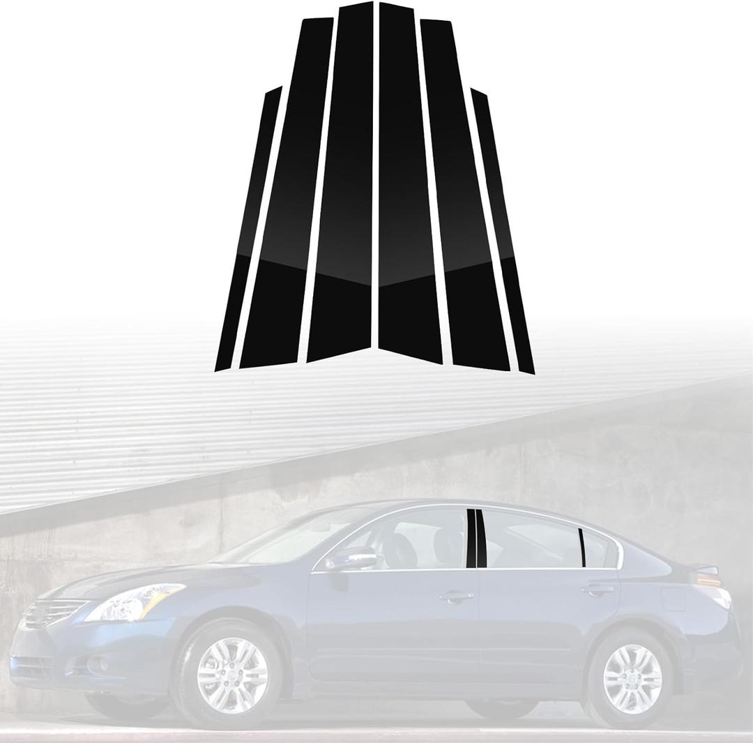 6PCS B Pillar Post Window Cover Trim Kit Compatible with Nissan,PC Door Pillar Moldings Stickers Set Decoration for Altima 4th Gen 2008-2012 (Glossy Black)