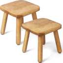 2 Pack Wooden Stool, Plant Stools, Kids Stools for Adults Step Stool for with Four Detachable and Assembled Legs(Classic 9.3inch)-Walnut