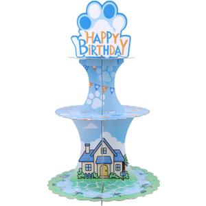 SAVITA 3-Tier Cartoon Dog Birthday Cupcake Stand, Blue Cardboard Cupcake Holder Blue Bday Party Supplies Cute Cupcakes Dessert Stand for Birthday Parties Baby Shower