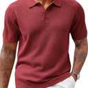 Runcati Mens Knit Polo Shirts Short Sleeve Casual Hollow Out Shirt Texture Classic Golf Polo, Size L