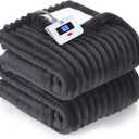 SEALY Electric Blanket Twin Size, Soft Ribbed Flannel to Sherpa Reversible Heated Blanket with 10 Heat Settings & 1 to 12 Hours Auto-Off Overheat Protection Machine Washable, 62"x84" Charcoal