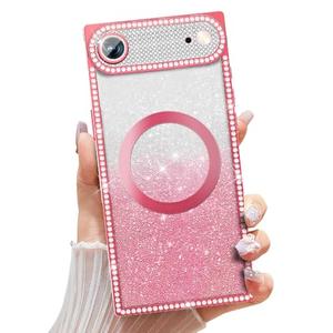 Misscase Magnetic Glitter Case for iPhone 17 Air 6.5 Inch, Camera Protection, Compatible with MagSafe, Rectangle Cute Bling Sparkle Diamond Colorful Phone Cover, Drop-Tested & Shockproof-Hot Pink
