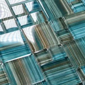 4 Sq.Ft Premium 6mm Glass Mosaic Pool Tile, Dual-Size Square Pattern for Shower & Kitchen Backsplash, Waterproof for Spa & Waterline (Aegean Coastal Mix)