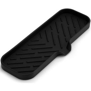 Zulay Kitchen Large Silicone Sponge Holder (12x4)  Flexible Sink Organizer Tray for Kitchen & Bathroom  Multipurpose Soap Dish for Sponges, Makeup, Trinkets & More (Black)