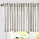 jinchan Valance Curtain Linen Textured Striped Window Curtain for Living Room Light Filtering Ticking Stripe Farmhouse Valance for Kitchen Rod Pocket 1 Panel 16 Inch Beige 2 Panel
