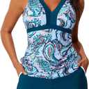 Summer Mae Color Block Tankini Swimsuits for Women 2025 with Side Pockets Sporty Swim Shorts Two Piece Bathing Suits Teal Size 12
