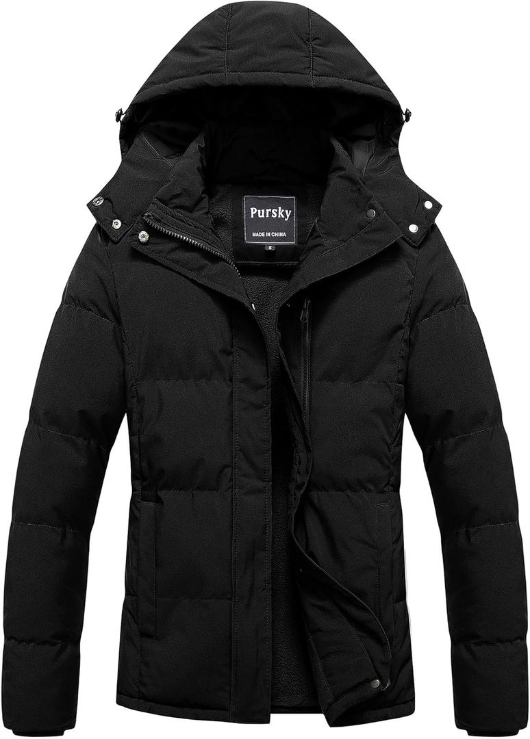 Pursky Women's Winter Coats Lightweight Long-Sleeve Full-Zip Water-Resistant Packable Hooded Puffer Jacket Black S