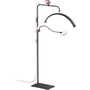 AURELLE Half Moon Lash Light - Adjustable LED Floor Lash Lamp with 4X Magnifier & Phone Holder for Eyelash Extensions,Nail Art,Tattoo,Skincare,Salon SPA-Dimmable Brightness,Rotating Head, Black