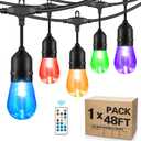 48 FT RGB Outdoor String Lights with Shatterproof String, Waterproof 15 S14 Bulbs, Dimmable LED Patio String Lights with Remote for Outdoor, Backyard, Porch,Yard