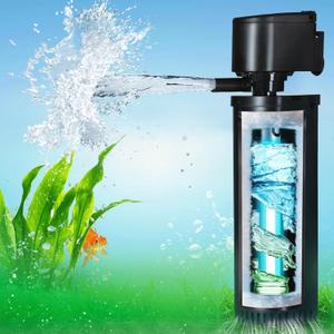 400GPH Fish Tank Filter, UV Aquarium Filter for 55-150 Gallon Turtle Tank Filter Powerful Internal Pump for Cold Plunge Saltwater Cloudywater Clear and Algae Green Killing Machine (Black)