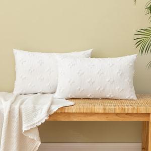 EMEMA Decorative Throw Pillow Covers Rhombic Jacquard Pillowcase Cushion Case Rectangle for Couch Sofa Bed Living Room Bedroom Set of 2, 12x20 Inch, White